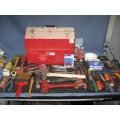 Red Toolbox w Assorted Tools - Plumbing Hammer Wrench